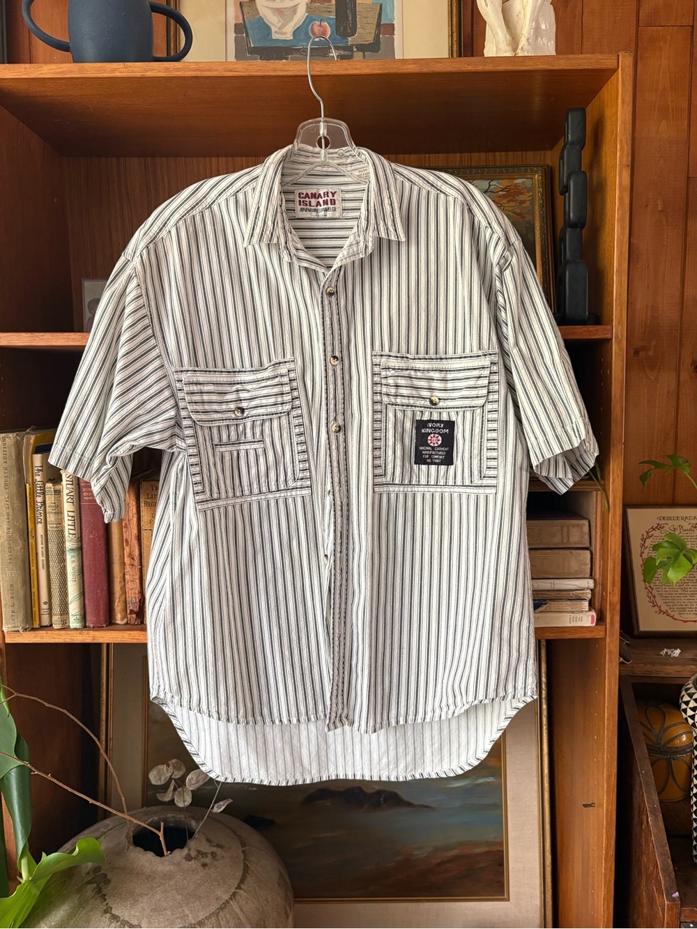 Vintage Canary Island Stripe Shirt Workwear Goblincore Grunge Aesthetic L